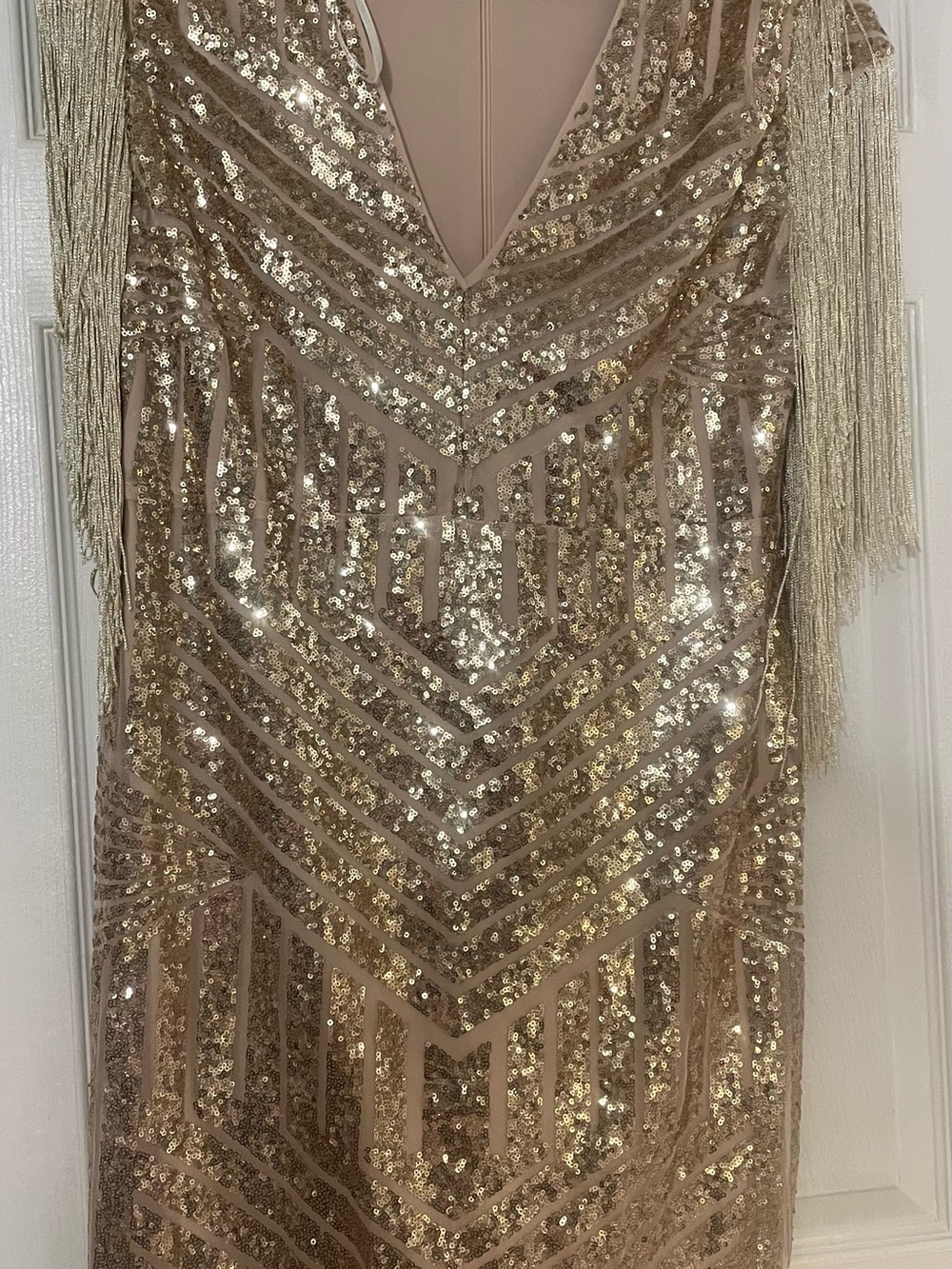 Forever 21 Gold Sequin Fringe V-Neck Dress